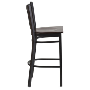 English Elm HERCULES Series Vertical Back Metal Barstool - Durable, Stylish Seating for Restaurants and Homes Walnut Wood Seat/Black Metal Frame XU-DG-6R6B-VRT-BAR-WALW-GG