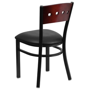 English Elm HERCULES Series Black 4 Square Back Metal Restaurant Chair - Stylish, Durable, and Easy to Clean Mahogany Wood Back/Black Vinyl Seat/Black Metal Frame XU-DG-6Y1B-MAH-BLKV-GG