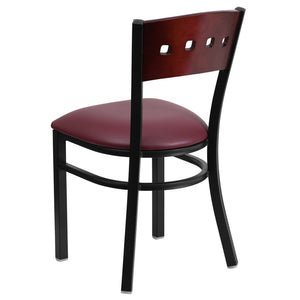 English Elm HERCULES Series Black 4 Square Back Metal Restaurant Chair - Stylish, Durable, and Easy to Clean Mahogany Wood Back/Burgundy Vinyl Seat/Black Metal Frame XU-DG-6Y1B-MAH-BURV-GG