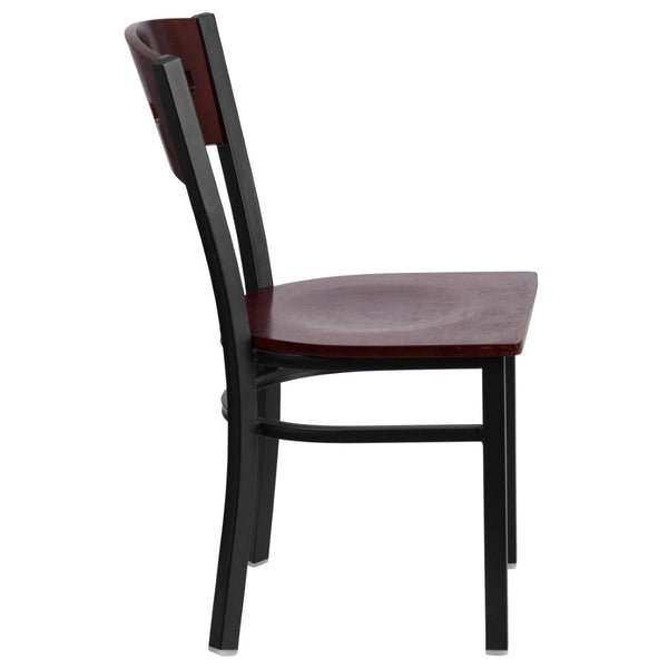 English Elm HERCULES Series Black 4 Square Back Metal Restaurant Chair - Stylish, Durable, and Easy to Clean Mahogany Wood Back/Mahogany Wood Seat/Black Metal Frame XU-DG-6Y1B-MAH-MTL-GG