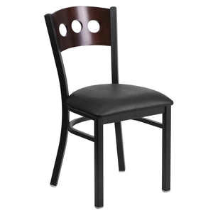 English Elm HERCULES Series Black 3-Circle Back Metal Restaurant Chair, Durable Comfort for Dining & Hospitality Walnut Wood Back/Black Vinyl Seat/Black Metal Frame XU-DG-6Y2B-WAL-BLKV-GG