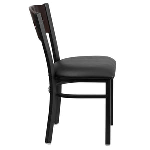 English Elm HERCULES Series Black 3-Circle Back Metal Restaurant Chair, Durable Comfort for Dining & Hospitality Walnut Wood Back/Black Vinyl Seat/Black Metal Frame XU-DG-6Y2B-WAL-BLKV-GG