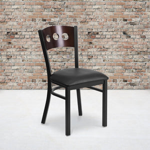 English Elm HERCULES Series Black 3-Circle Back Metal Restaurant Chair, Durable Comfort for Dining & Hospitality Walnut Wood Back/Black Vinyl Seat/Black Metal Frame XU-DG-6Y2B-WAL-BLKV-GG