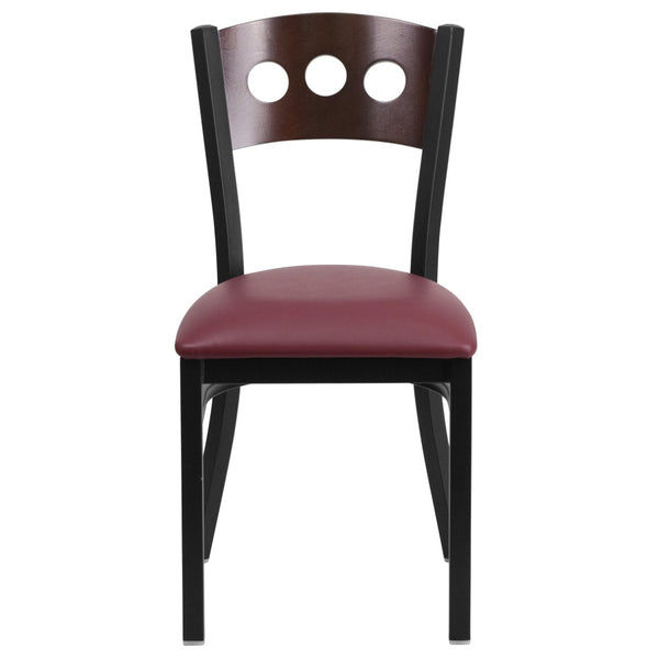 English Elm HERCULES Series Black 3-Circle Back Metal Restaurant Chair, Durable Comfort for Dining & Hospitality Walnut Wood Back/Burgundy Vinyl Seat/Black Metal Frame XU-DG-6Y2B-WAL-BURV-GG