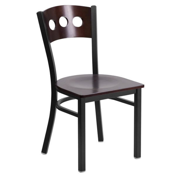 English Elm HERCULES Series Black 3-Circle Back Metal Restaurant Chair, Durable Comfort for Dining & Hospitality Walnut Wood Back/Walnut Wood Seat/Black Metal Frame XU-DG-6Y2B-WAL-MTL-GG