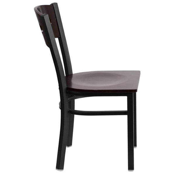 English Elm HERCULES Series Black 3-Circle Back Metal Restaurant Chair, Durable Comfort for Dining & Hospitality Walnut Wood Back/Walnut Wood Seat/Black Metal Frame XU-DG-6Y2B-WAL-MTL-GG