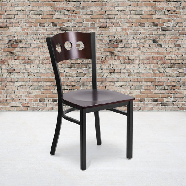 English Elm HERCULES Series Black 3-Circle Back Metal Restaurant Chair, Durable Comfort for Dining & Hospitality Walnut Wood Back/Walnut Wood Seat/Black Metal Frame XU-DG-6Y2B-WAL-MTL-GG