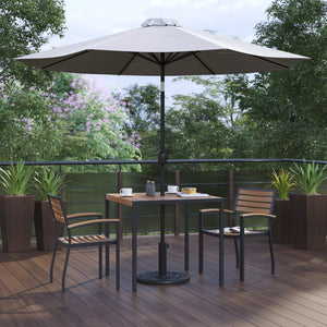English Elm Lark 5-Piece Outdoor Patio Dining Set with Stackable Chairs, Umbrella & Durable Faux Teak Table Gray 36" Square XU-DG-810060062-UB19BGY-GG