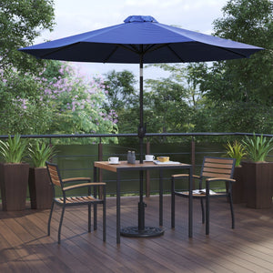 English Elm Lark 5-Piece Outdoor Patio Dining Set with Stackable Chairs, Umbrella & Durable Faux Teak Table Navy 36" Square XU-DG-810060062-UB19BNV-GG