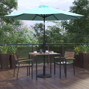 English Elm Lark 5-Piece Outdoor Patio Dining Set with Stackable Chairs, Umbrella & Durable Faux Teak Table Teal 36" Square XU-DG-810060062-UB19BTL-GG