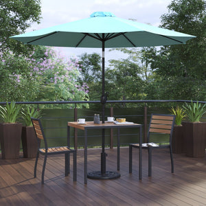 English Elm Lark 5-Piece All-Weather Patio Set with Stacking Chairs, Square Table & Large Umbrella for Shade Teal 36" Square XU-DG-810060362-UB19BTL-GG
