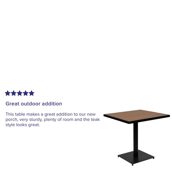 English Elm Lark Outdoor Bistro Dining Table with Durable Faux Wood Slats for Stylish Patio Gatherings Teak 30" Square XU-DG-HW1045-GG