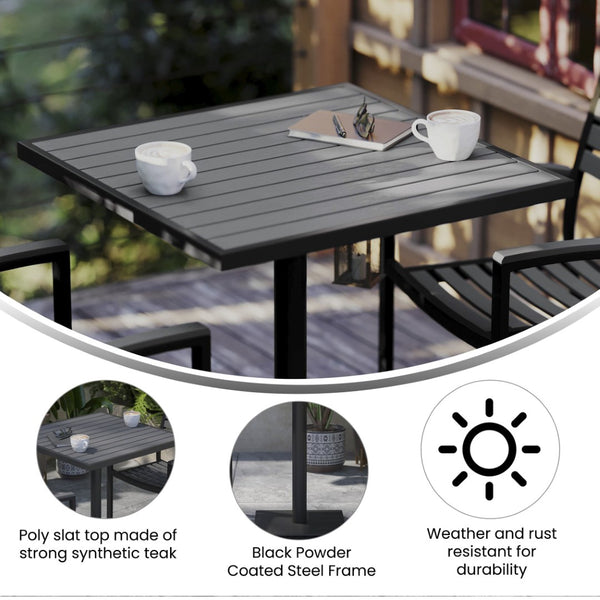 English Elm Lark Outdoor Bistro Dining Table with Durable Faux Wood Slats for Stylish Patio Gatherings Gray Wash Teak 30" Square XU-DG-HW1045-GY-GG