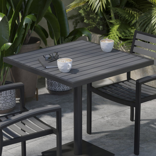English Elm Lark Outdoor Bistro Dining Table with Durable Faux Wood Slats for Stylish Patio Gatherings Gray Wash Teak 30" Square XU-DG-HW1045-GY-GG