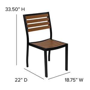English Elm Lark Outdoor Stackable Side Chair - Durable Aluminum Frame with Faux Wood Slats for All-Weather Use Teak XU-DG-HW6036-GG