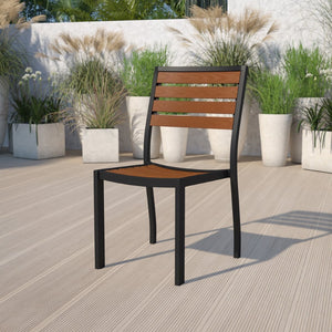 English Elm Lark Outdoor Stackable Side Chair - Durable Aluminum Frame with Faux Wood Slats for All-Weather Use Teak XU-DG-HW6036-GG