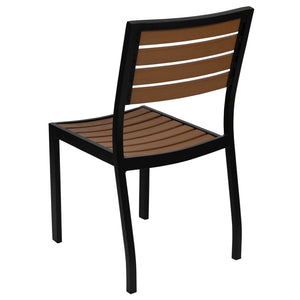 English Elm Lark Outdoor Stackable Side Chair - Durable Aluminum Frame with Faux Wood Slats for All-Weather Use Teak XU-DG-HW6036-GG