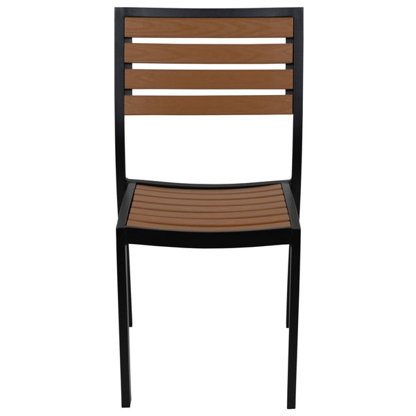 English Elm Lark Outdoor Stackable Side Chair - Durable Aluminum Frame with Faux Wood Slats for All-Weather Use Teak XU-DG-HW6036-GG