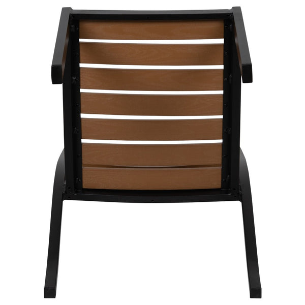 English Elm Lark Outdoor Stackable Side Chair - Durable Aluminum Frame with Faux Wood Slats for All-Weather Use Teak XU-DG-HW6036-GG