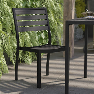 English Elm Lark Outdoor Stackable Side Chair - Durable Aluminum Frame with Faux Wood Slats for All-Weather Use Gray Wash Teak XU-DG-HW6036-GY-GG