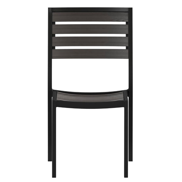 English Elm Lark Outdoor Stackable Side Chair - Durable Aluminum Frame with Faux Wood Slats for All-Weather Use Gray Wash Teak XU-DG-HW6036-GY-GG