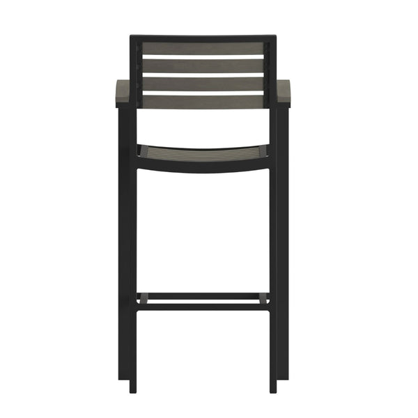English Elm Lark Commercial Bar Height Stool with Arms – Stylish All-Weather Seating for Indoor and Outdoor Use Gray Wash XU-DG-HW6036B-ARM-GY-GG
