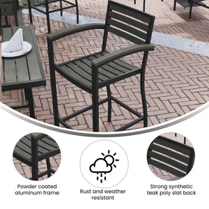 English Elm Lark Commercial Bar Height Stool with Arms – Stylish All-Weather Seating for Indoor and Outdoor Use Gray Wash XU-DG-HW6036B-ARM-GY-GG
