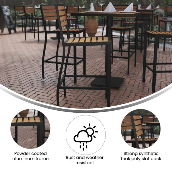 English Elm Lark Commercial Grade Bar Height Stool for Indoor & Outdoor Use, Durable All-Weather Seating Solution Teak XU-DG-HW6036B-GG