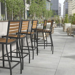 English Elm Lark Commercial Grade Bar Height Stool for Indoor & Outdoor Use, Durable All-Weather Seating Solution Teak XU-DG-HW6036B-GG