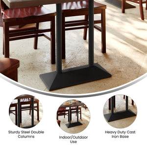 English Elm Palis 27"W x 15"D Heavy-Duty Indoor/Outdoor Table Base for 30" x 48" Tops - Commercial Grade Stability Black XU-DG-TB002-OUT-BLK-GG