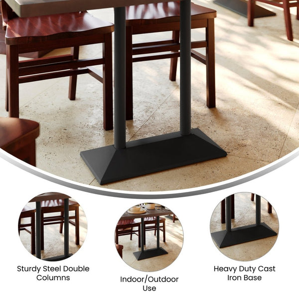 English Elm Palis 27"W x 15"D Heavy-Duty Indoor/Outdoor Table Base for 30" x 48" Tops - Commercial Grade Stability Black XU-DG-TB002-OUT-BLK-GG