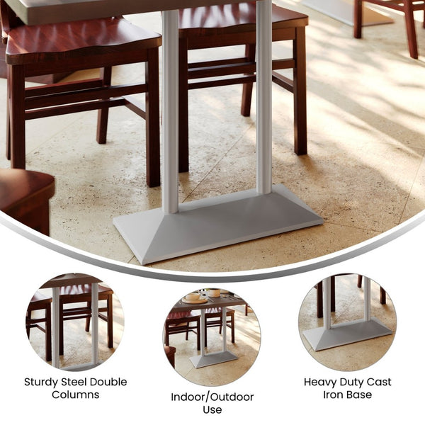 English Elm Palis 27"W x 15"D Heavy-Duty Indoor/Outdoor Table Base for 30" x 48" Tops - Commercial Grade Stability Silver XU-DG-TB002-OUT-SLV-GG