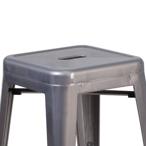 English Elm Lincoln 24'' High Backless Silver Antique Metal Stool - Stylish, Stackable, and Durable for Any Space XU-DG-TP0004-24-GG