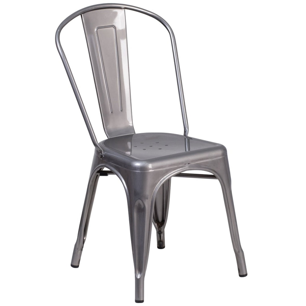 English Elm Lincoln Stackable Metal Chair with Antique Silver Finish, Ergonomic Design for Home & Café Use XU-DG-TP001-GG
