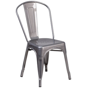 English Elm Lincoln Stackable Metal Chair with Antique Silver Finish, Ergonomic Design for Home & Café Use XU-DG-TP001-GG