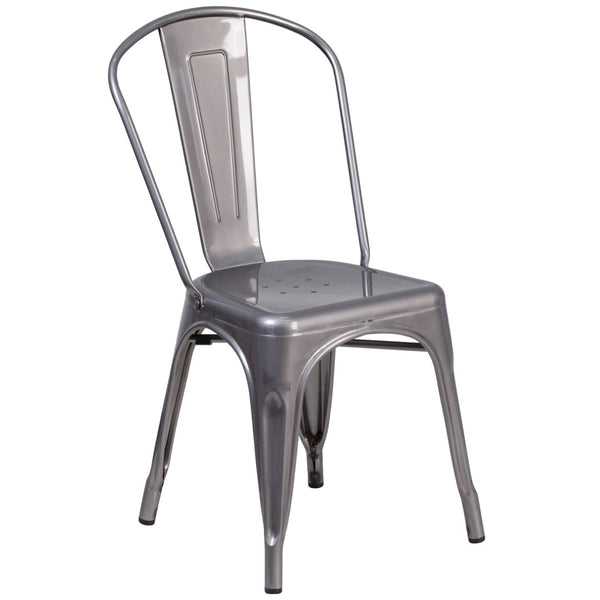 English Elm Lincoln Stackable Metal Chair with Antique Silver Finish, Ergonomic Design for Home & Café Use XU-DG-TP001-GG