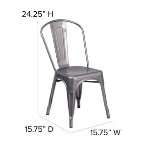 English Elm Lincoln Stackable Metal Chair with Antique Silver Finish, Ergonomic Design for Home & Café Use XU-DG-TP001-GG