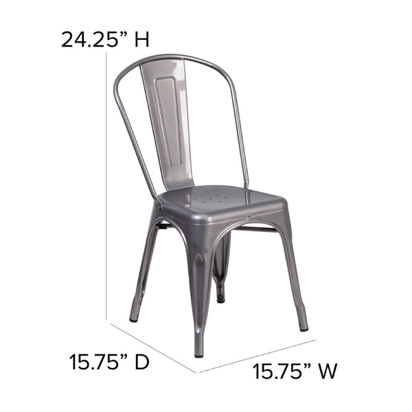 English Elm Lincoln Stackable Metal Chair with Antique Silver Finish, Ergonomic Design for Home & Café Use XU-DG-TP001-GG