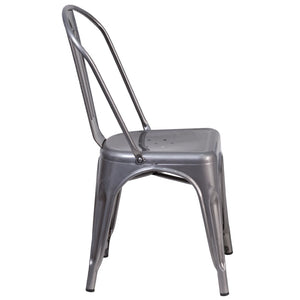 English Elm Lincoln Stackable Metal Chair with Antique Silver Finish, Ergonomic Design for Home & Café Use XU-DG-TP001-GG