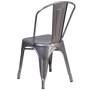English Elm Lincoln Stackable Metal Chair with Antique Silver Finish, Ergonomic Design for Home & Café Use XU-DG-TP001-GG