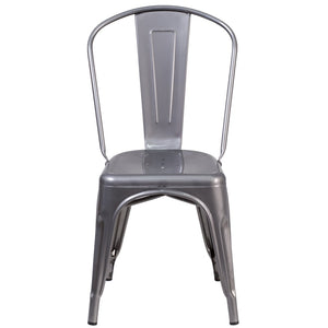 English Elm Lincoln Stackable Metal Chair with Antique Silver Finish, Ergonomic Design for Home & Café Use XU-DG-TP001-GG