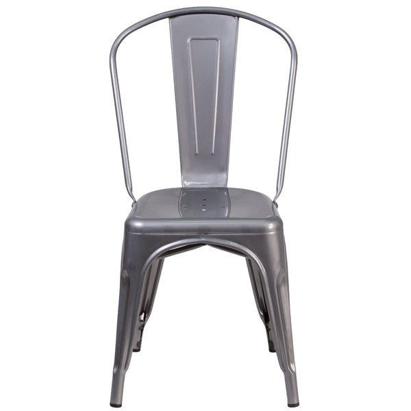 English Elm Lincoln Stackable Metal Chair with Antique Silver Finish, Ergonomic Design for Home & Café Use XU-DG-TP001-GG