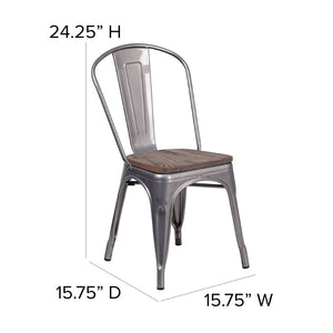 English Elm Lincoln Stackable Metal Chair with Wood Seat - Antique Finish, Ergonomic Support & Durable Design XU-DG-TP001-WD-GG