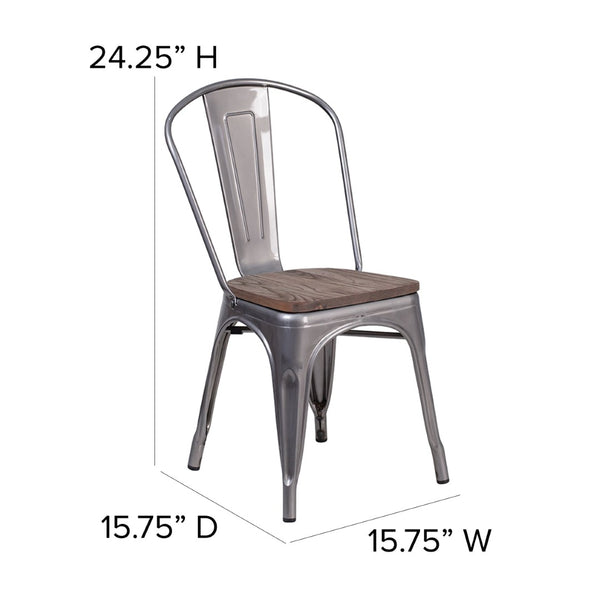 English Elm Lincoln Stackable Metal Chair with Wood Seat - Antique Finish, Ergonomic Support & Durable Design XU-DG-TP001-WD-GG