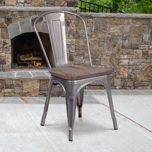 English Elm Lincoln Stackable Metal Chair with Wood Seat - Antique Finish, Ergonomic Support & Durable Design XU-DG-TP001-WD-GG