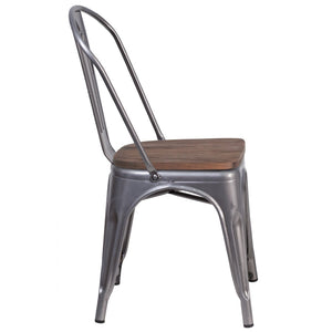 English Elm Lincoln Stackable Metal Chair with Wood Seat - Antique Finish, Ergonomic Support & Durable Design XU-DG-TP001-WD-GG