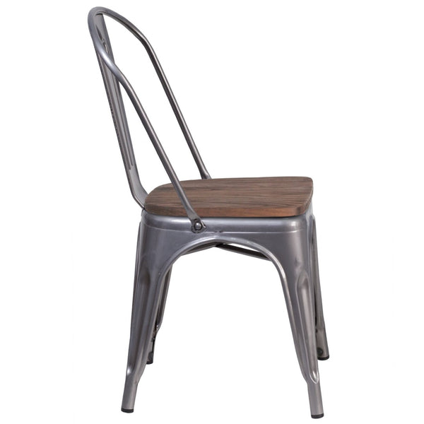 English Elm Lincoln Stackable Metal Chair with Wood Seat - Antique Finish, Ergonomic Support & Durable Design XU-DG-TP001-WD-GG