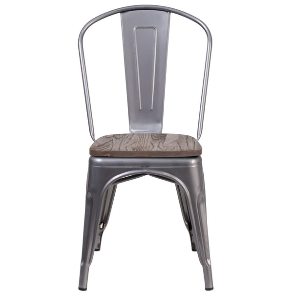 English Elm Lincoln Stackable Metal Chair with Wood Seat - Antique Finish, Ergonomic Support & Durable Design XU-DG-TP001-WD-GG