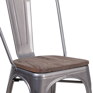 English Elm Lincoln Stackable Metal Chair with Wood Seat - Antique Finish, Ergonomic Support & Durable Design XU-DG-TP001-WD-GG