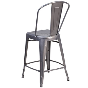 English Elm Lincoln 24'' High Antique Silver Counter Stool with Back - Durable, Stylish & Easy to Clean! XU-DG-TP001B-24-GG